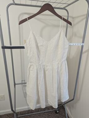 H&M NWT White Eyelet Cotton Mini Dress Size M Adjustable Strap Cottagecore